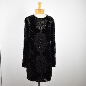 Cache black dress beaded with long sleeve